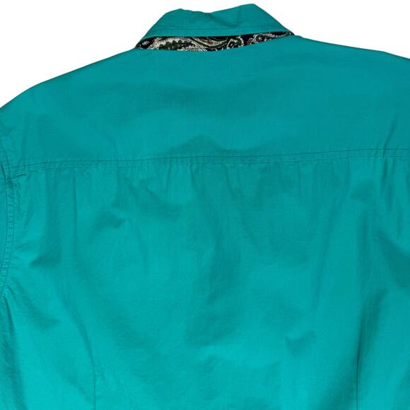 Coofandy Casual Short Sleeve Shirt Mens Large Green Slim Fit Button Paisley Trim - Picture 11 of 13